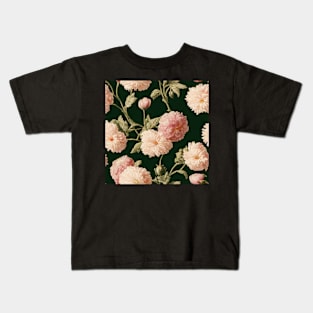 Pretty Pink Peony Flower Pattern on Dark Background Kids T-Shirt